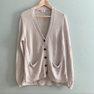 Madewell Women's Cream Long Front Button Side Pocketed Knit Cardigan Size Large
